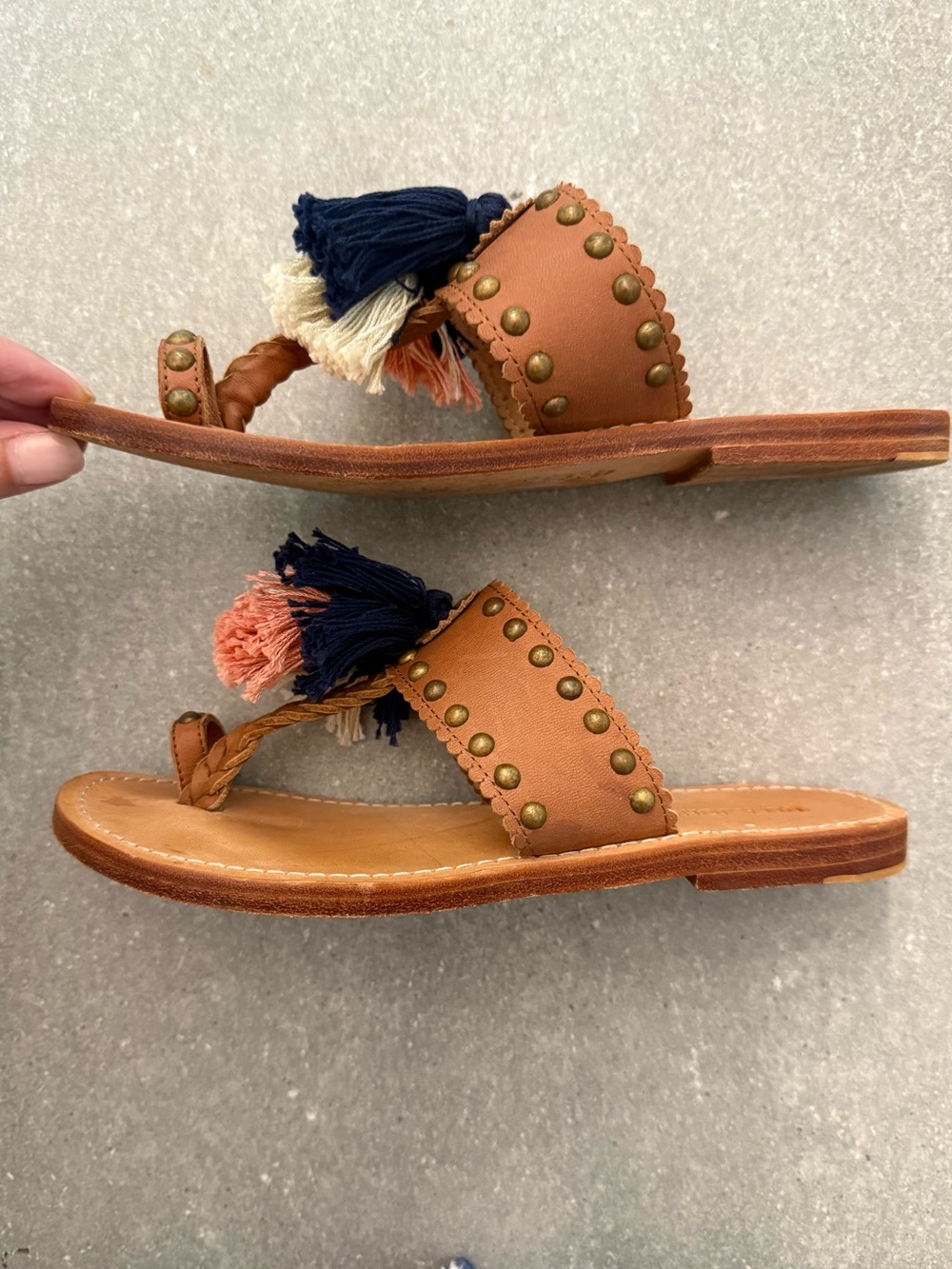 Ulla Johnson Mia Tassel Slide Sandal Cognac Leather Studded EU 37 US 6.5 - Picture 4 of 12